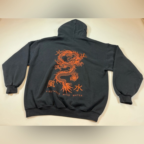 SCW Black Hoodie with Red Chinese Dragon Graphic large no drawstring (bin KK27) - Picture 1 of 8